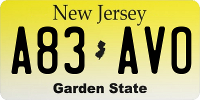 NJ license plate A83AVO