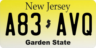 NJ license plate A83AVQ