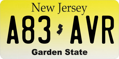 NJ license plate A83AVR