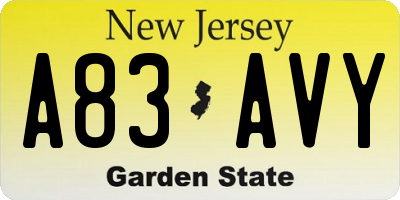 NJ license plate A83AVY