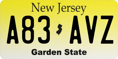 NJ license plate A83AVZ