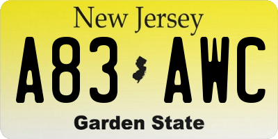 NJ license plate A83AWC