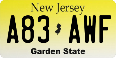 NJ license plate A83AWF