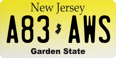 NJ license plate A83AWS