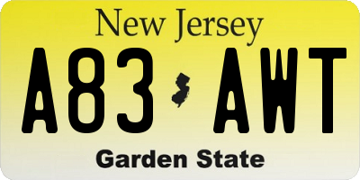 NJ license plate A83AWT
