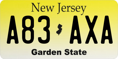 NJ license plate A83AXA