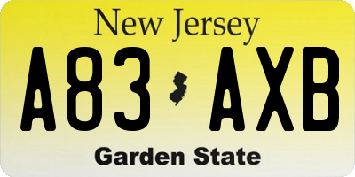 NJ license plate A83AXB