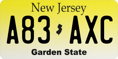 NJ license plate A83AXC