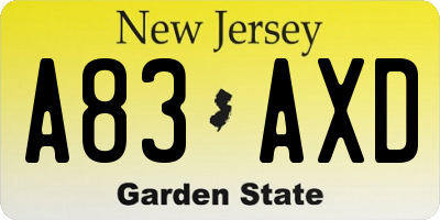 NJ license plate A83AXD