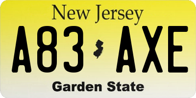 NJ license plate A83AXE