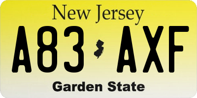 NJ license plate A83AXF
