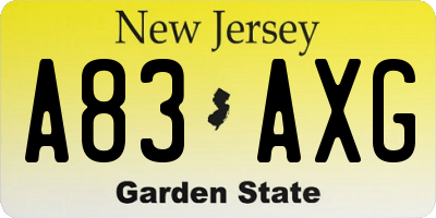 NJ license plate A83AXG