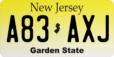 NJ license plate A83AXJ