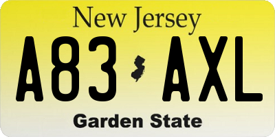 NJ license plate A83AXL