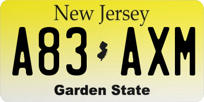 NJ license plate A83AXM