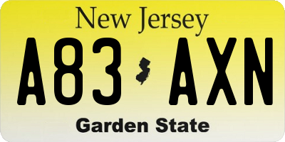 NJ license plate A83AXN
