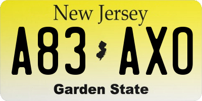 NJ license plate A83AXO