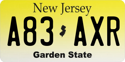 NJ license plate A83AXR