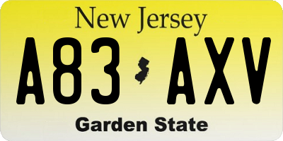 NJ license plate A83AXV