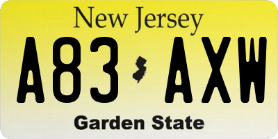 NJ license plate A83AXW