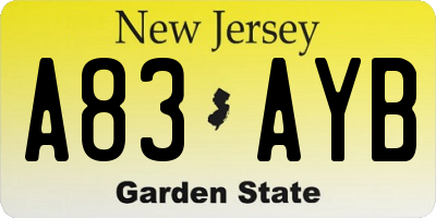NJ license plate A83AYB