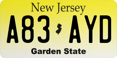 NJ license plate A83AYD