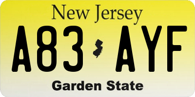 NJ license plate A83AYF