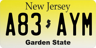 NJ license plate A83AYM