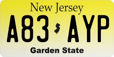 NJ license plate A83AYP