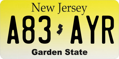 NJ license plate A83AYR