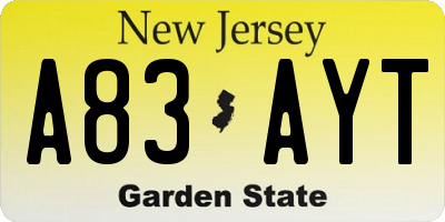 NJ license plate A83AYT