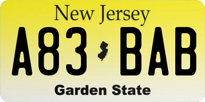 NJ license plate A83BAB
