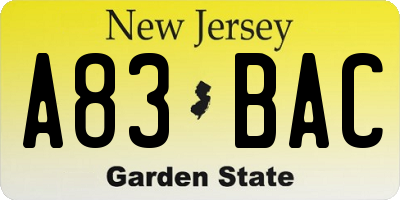 NJ license plate A83BAC