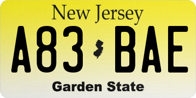 NJ license plate A83BAE