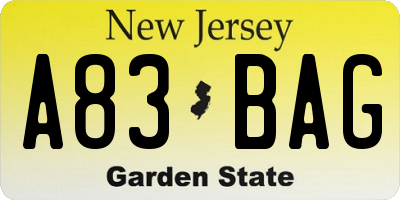 NJ license plate A83BAG