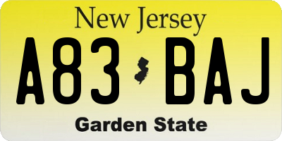 NJ license plate A83BAJ