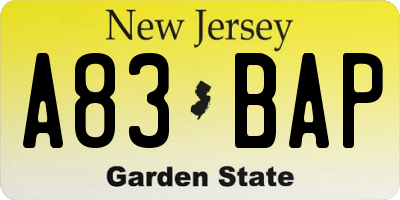 NJ license plate A83BAP