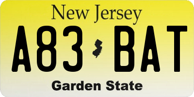 NJ license plate A83BAT