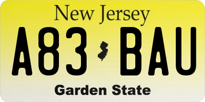 NJ license plate A83BAU
