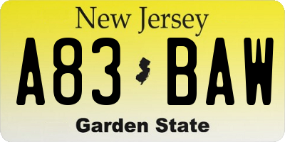 NJ license plate A83BAW