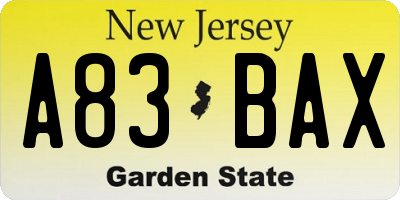 NJ license plate A83BAX