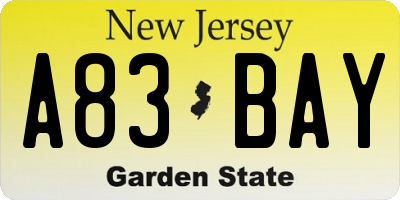 NJ license plate A83BAY