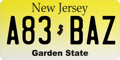 NJ license plate A83BAZ