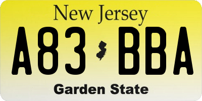 NJ license plate A83BBA