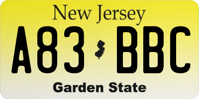 NJ license plate A83BBC