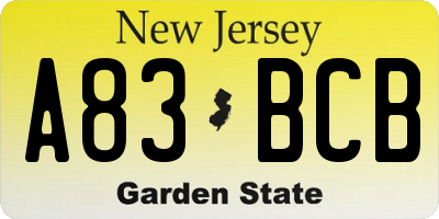 NJ license plate A83BCB