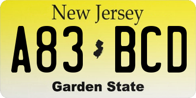 NJ license plate A83BCD