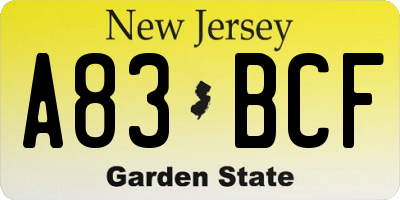 NJ license plate A83BCF