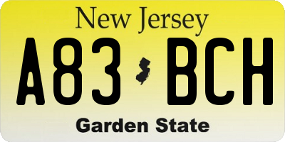 NJ license plate A83BCH
