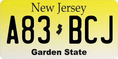 NJ license plate A83BCJ